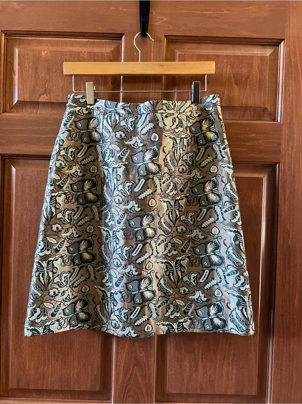 Weekend Max Mara Taupe And Black A-Line Floral Jacquard Skirt